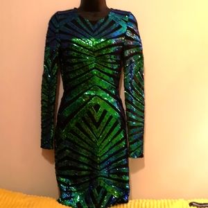 Green/Blue/Gold Sequin Cocktail Dress